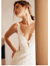 V Neck White Lace Tulle Exquisite Wedding Dress